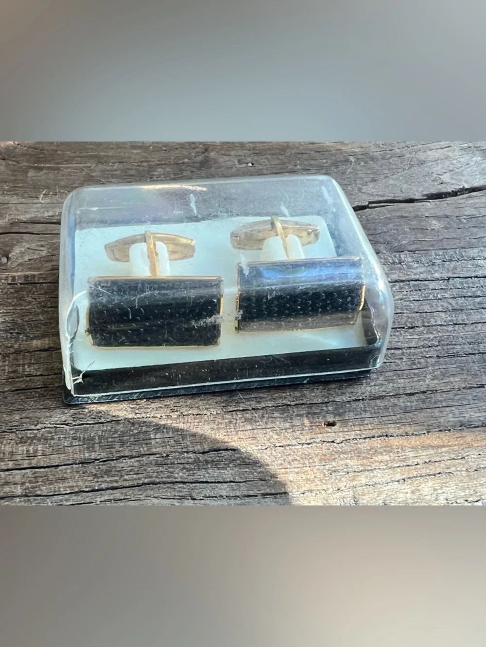 Gold and Black Rectangular Cufflinks - Classic Men's Accessory